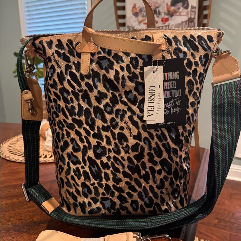 Consuela Tan and Black Leopard joss sling bnwt embroidered leopard print